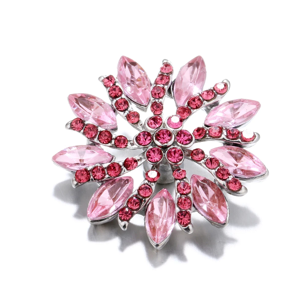 

10pcs/lot New Snap Jewelry DIY Ginger Snap Pink Rhinestone Flower Snap Buttons Fit Leather 18mm Snap Bracelets for Women IB432
