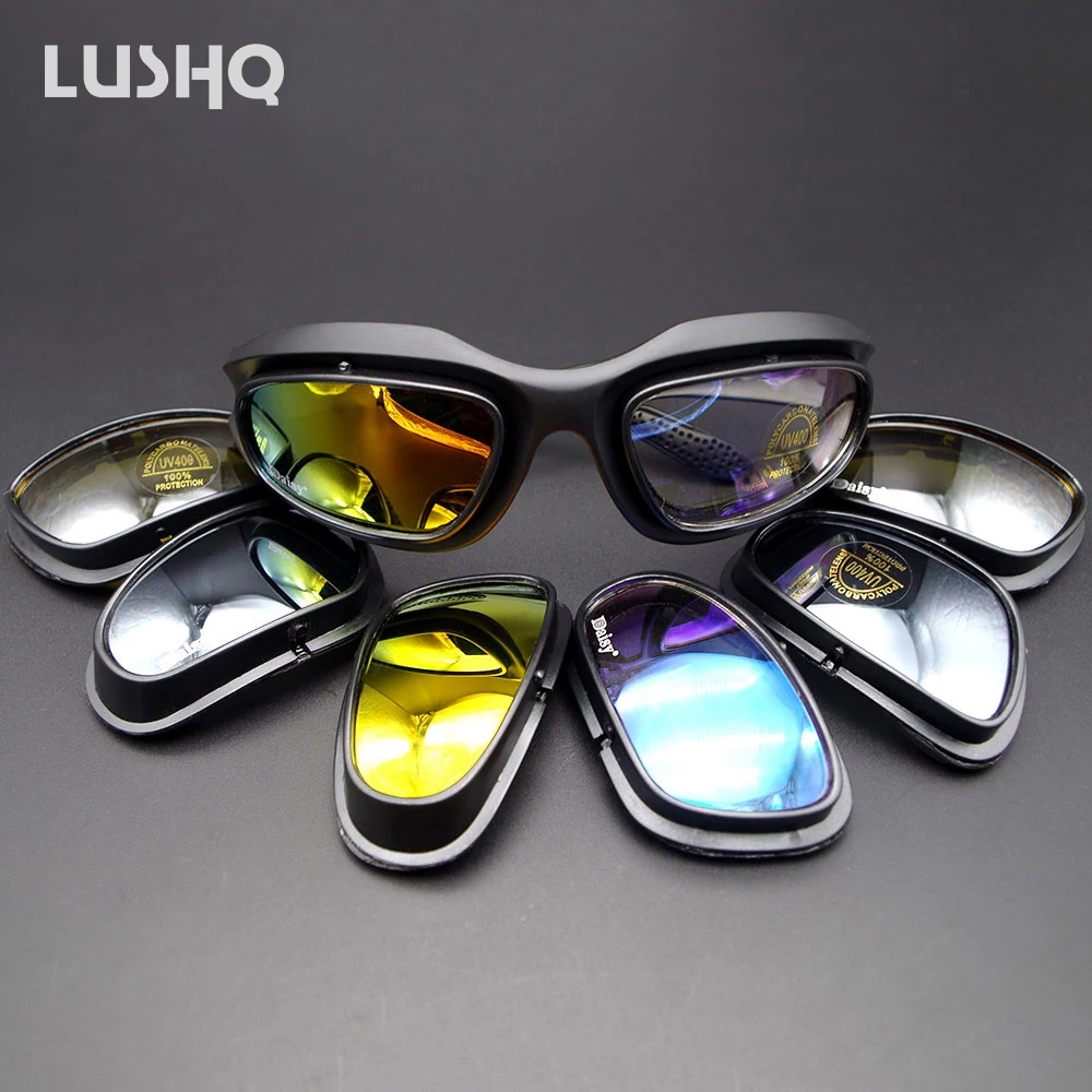 

Vintage Leather Motorcycle Goggles Harley Goggles Vintage Motorcycle Glasses Jet Pilot 4 lens Sunglasses With storage box kit