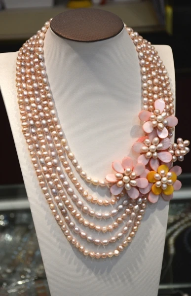 Женское Ожерелье с натуральным пресноводным жемчугом|statement necklace|flower statement