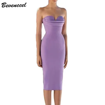 

Bevenccel 2019 Strapless Sexy Summer Dress Elegant Sleeveless Off Shoulder Celebrity Evening Party Dress Vestidos Women Dress