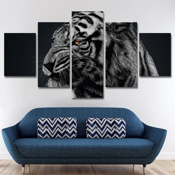 

Modern Frames For Painting Modular Cheap Pictures 5 Panel Animal Tiger Wall Art For Living Room Home Decor Artwork Canvas Prints