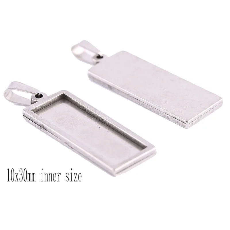 

shukaki 5pcs rectangle stainless steel pendant base 10x30mm dia blank cabochon setting tray diy blanks bezel for jewelry