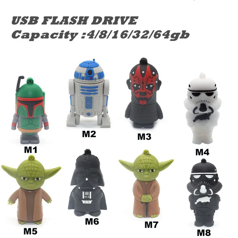 Купить USB флеш накопитель Star Wars 16 ГБ 32 ГБ R2D2 USB ключ Darth Vader Memory Stick Yoda флеш накопитель 4 г 8 г 64 г 128 ГБ флешка