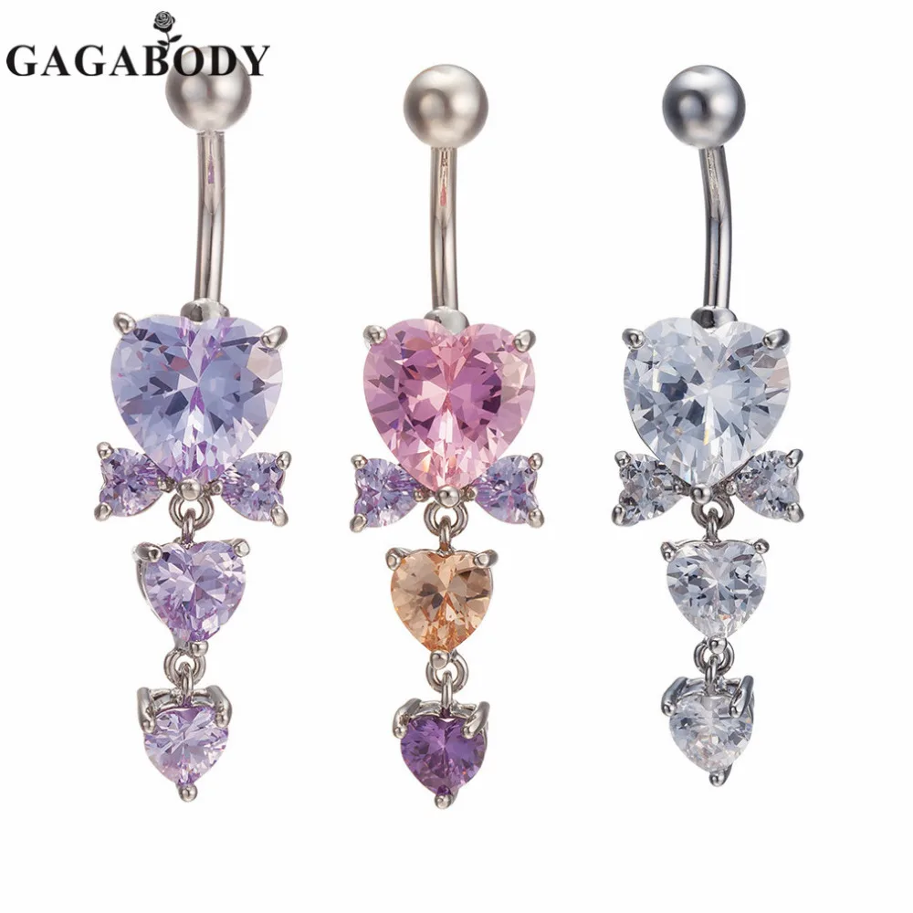 Buy 1PC Hearts and Bow Belly Ring 316L Surgical Steel