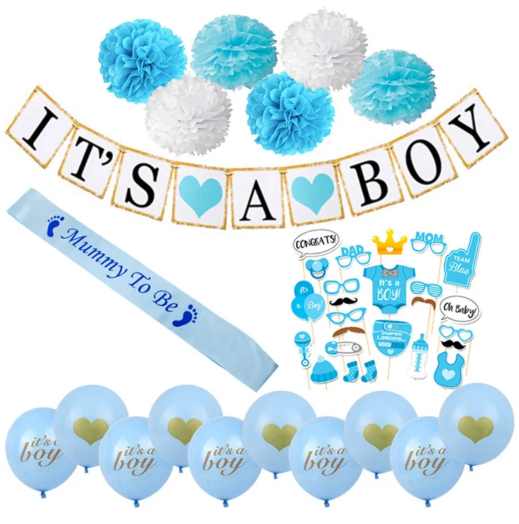 QIFU Baby Shower вечерние украшения его мальчик девочка ткани Бумага Pom Poms Синий Розовый 1st День рождения воздушные шары Детские День рождения