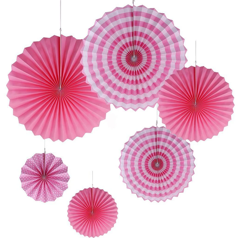 DIY 6Pcs/Set Hanging Paper Fan Pinwheel Garland Children Birthday Party Decor 5 Colors