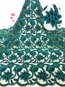 

High quality green french lace 2019 embroidered velvet African tulle lace fabric for party