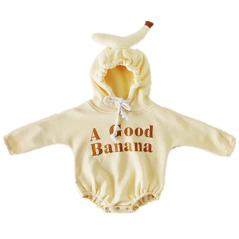 

Winter baby Bodysuit Baby Girls clothes long sleeve Warm Newborn Velvet Climbing clothing And Hoodie banana printed Kid Clothes