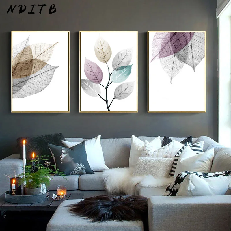 

Clorful Transparent Leaf Poster Abstract Nordic Wall Art Print Canvas Painting Decoration Picture Modern Home Office Room Decor