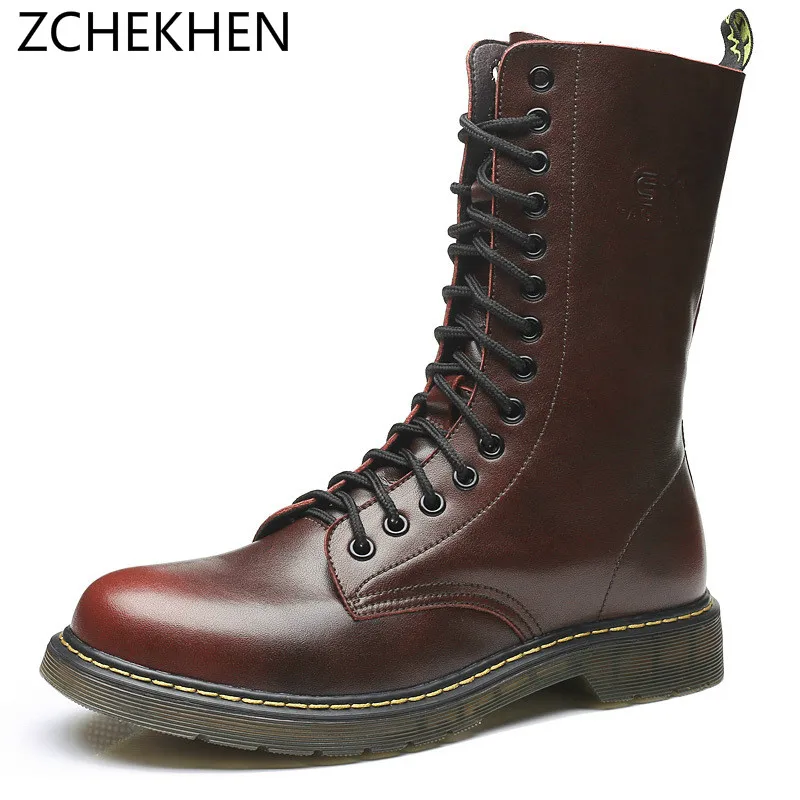 

Genuine Leather Men Military Boots Men's Motorcycle Riding Hunting Casual Walking Shoes Designer Snow Botas Hombre size 38-48
