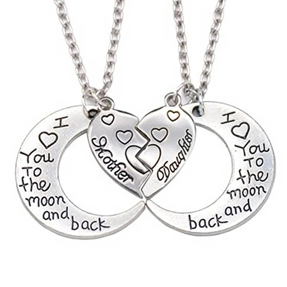 

2 Half Heart 2 Parts Pendant Necklace Heart Mother Daughter Necklace I Love You To The Moon And Back