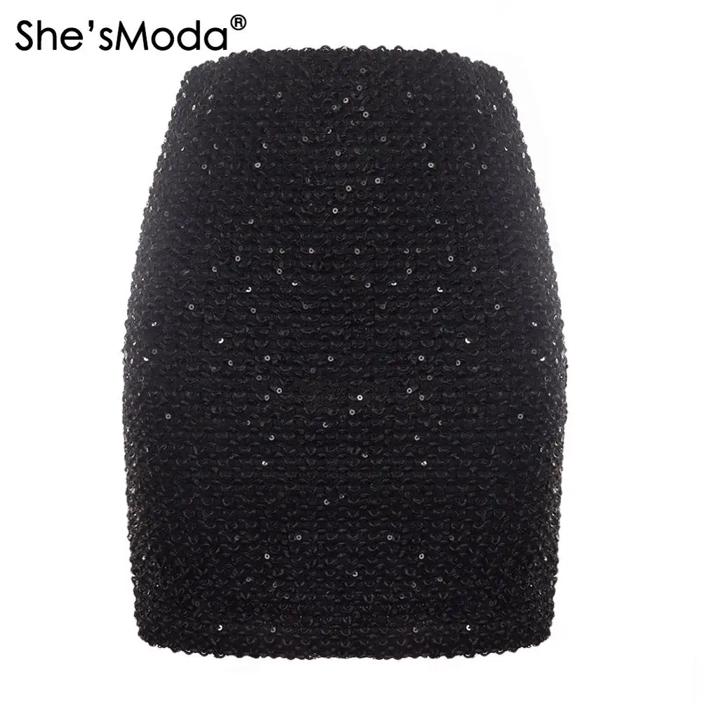 

She'sModa Sequins Bandage Women's Party Strong Spandex Pencil Straight Bachelorette Mini Skirt Plus Size