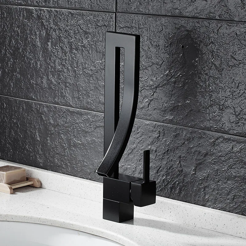 

black waterfall faucet, all copper art basin, single hole hot and cold faucet, European basin, washbasin, water tap