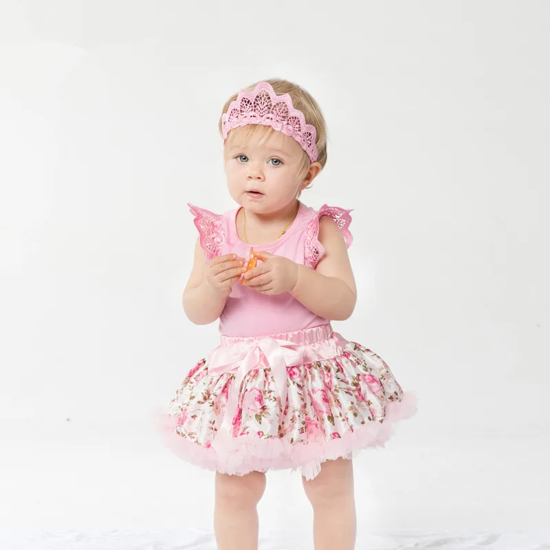 

Pink Flower Costume Baby Girls Outfit Bebe Kids Romper Lace Tutu Jumpsuit Overall Children Baby Infant Clothing 3PCS C026