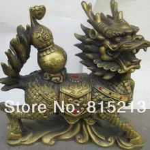 Bi00664 Древние китайские бронзовые фэн-шуй фу лев собака Кирин летающее крыло дракона зверь