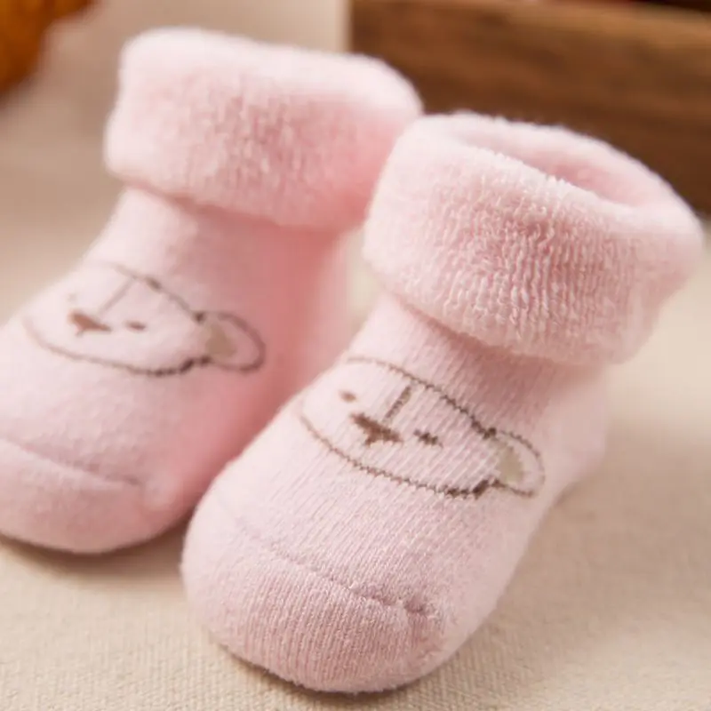1 пара; сезон осень-зима; однотонные Плотные хлопковые махровые теплые мягкие носки для новорожденных; - Цвет: Pink