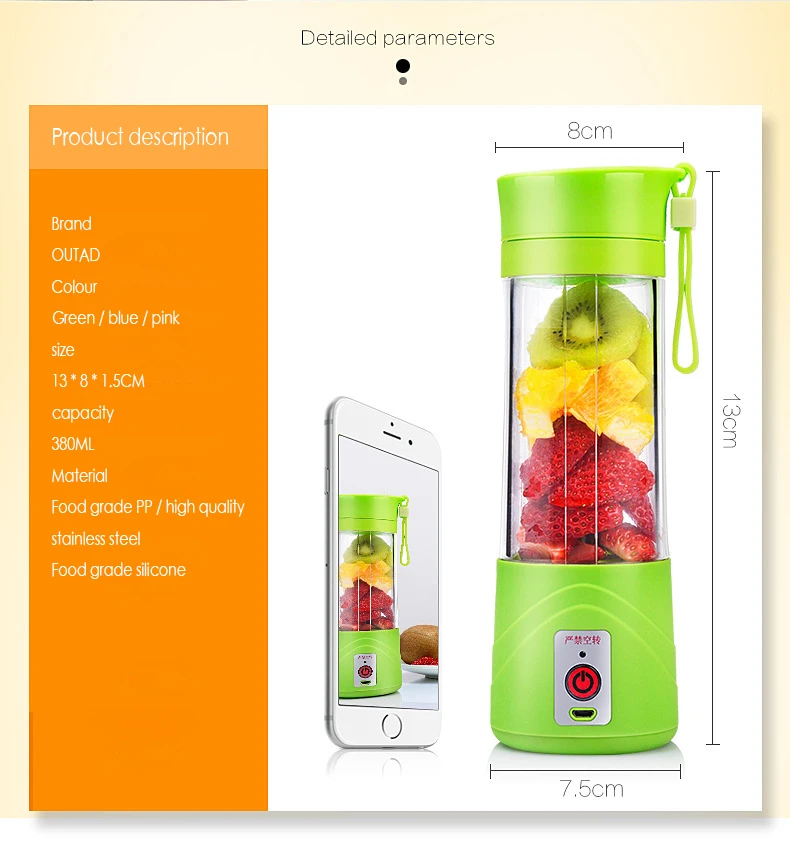 USB соковыжималка, машина для смешивания фруктов, портативный Электрический Аккумуляторный миксер персонального размера, блендер, бутылка для воды 380 мл с USB