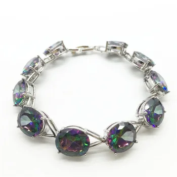 

Rare Rainbow Mystic Sterling Silver Overlay Link Chain Bracelet 6.5 - 7.5 inch Free Shipping & Gift Bag