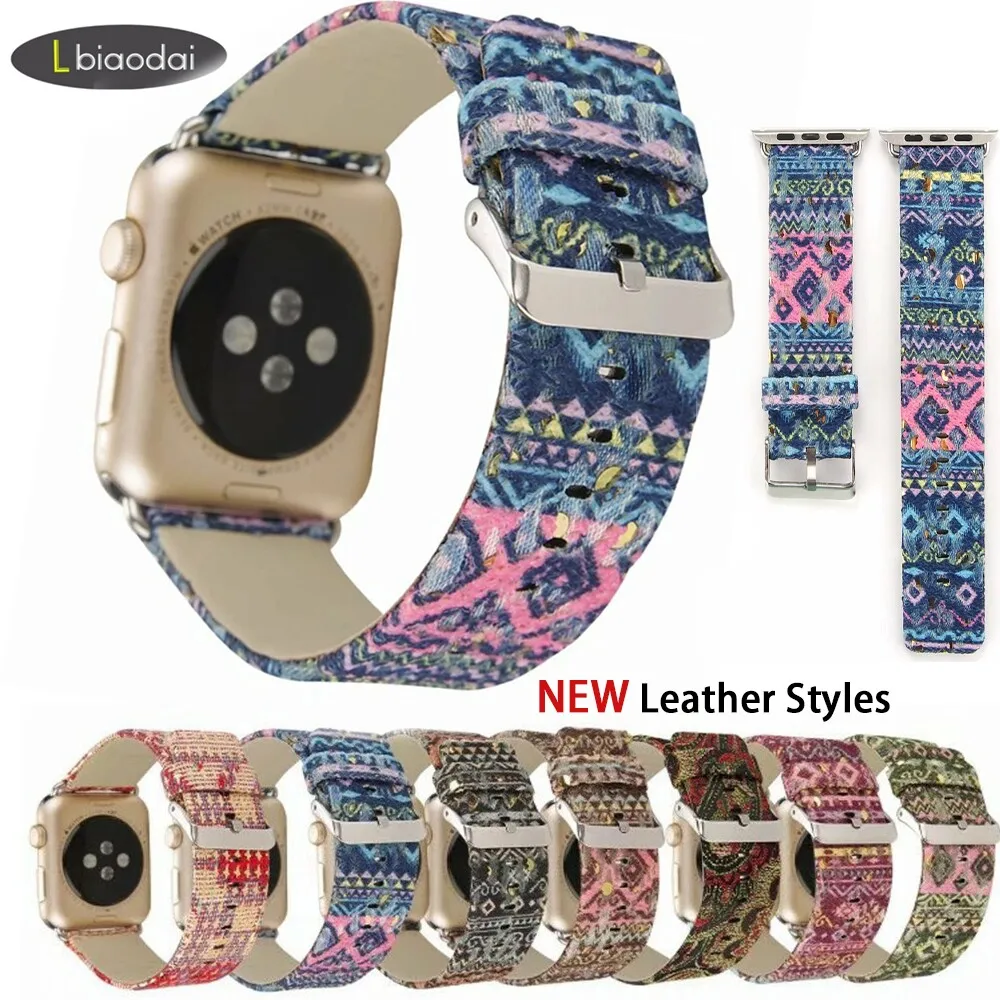 

Printed Leather strap for Apple Watch band 38mm 42mm iwatch 4 band 44mm 40mm Floral Watchband Bracelet Apple watch strap 4 3 2 1
