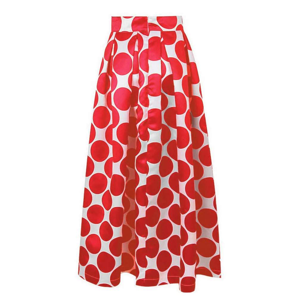 Летняя готическая юбка, женская черная винтажная юбка в горошек, с карманами, трапециевидная длинная юбка, женская сексуальная макси Корейская юбка, женская одежда - Цвет: Красный