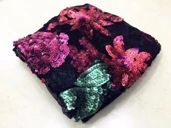 

Pink green pink lace sequined lace fabric 5yards high quality French luxury embroidered mesh lace fabric for wedding party dress