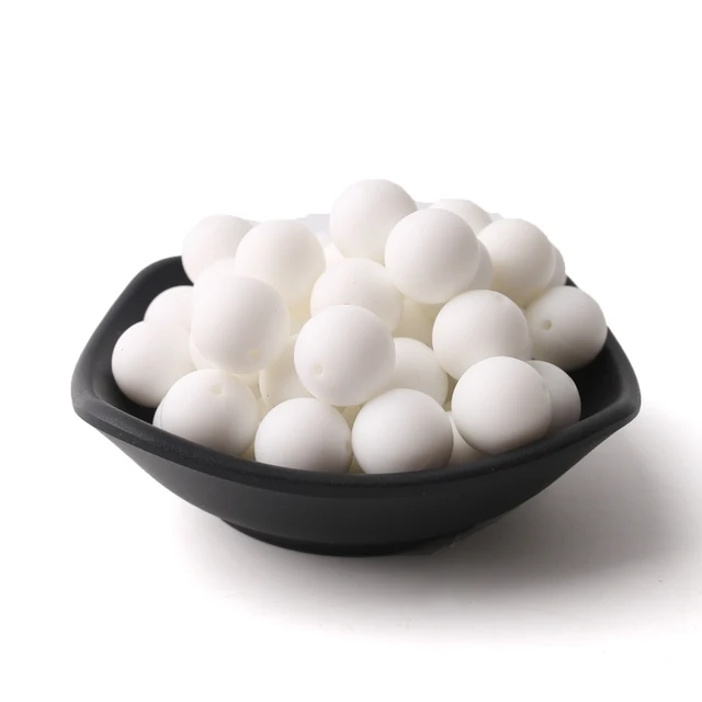 60pcs 12mm Baby Teether Silicone Beads Diy Pacifier Chain Bracelet Bpa Free Chewable Round Silicone Bead Accessories For Newborn White