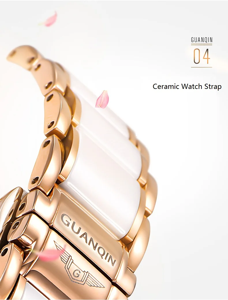 GUANQIN Ceramic Women Watch Automatic Mechanical Watches Hollow Waterproof Watch Ceramic Watch Strap Rhinestone Shell Pattern  (13)