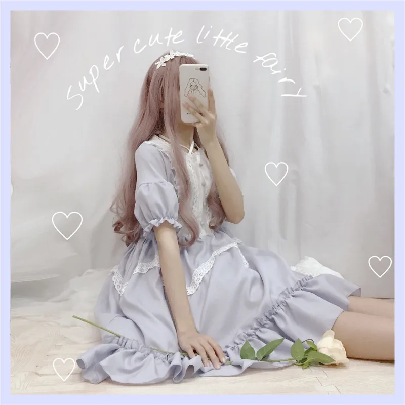 LISM Summer Japanese Lolita Vintage Dress Female Soft Girl Wind Cute Fungus Lace Short Sleeve -Zentai shop online
