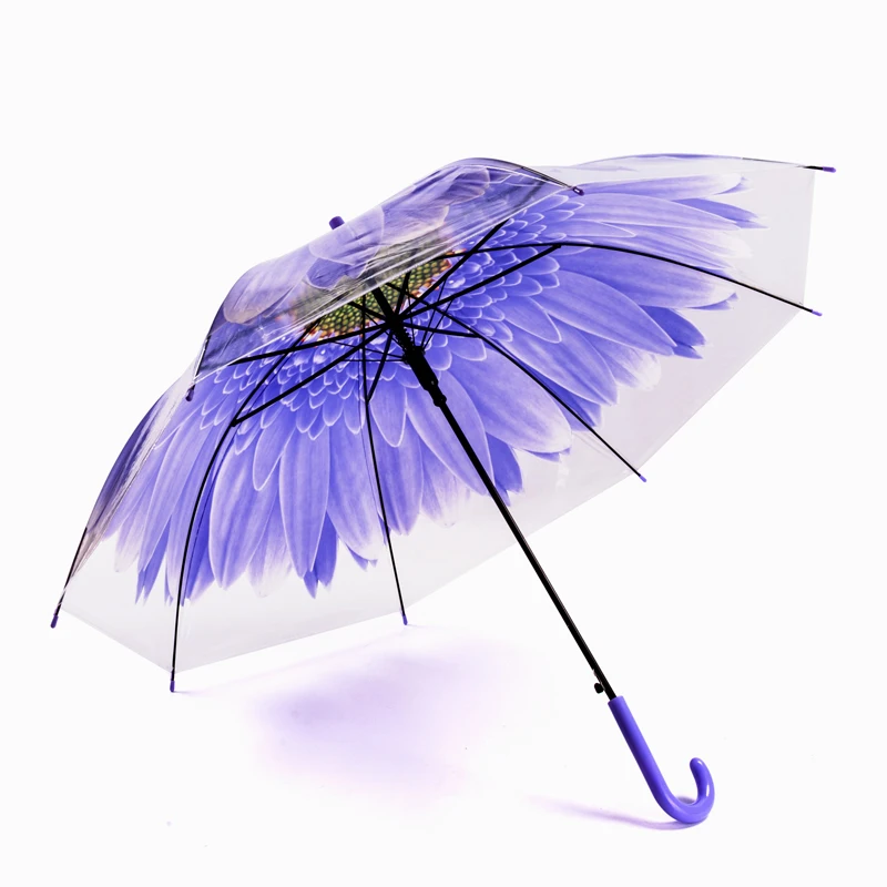 Красивые с цветочным принтом прозрачный дождевой Зонт ПВХ дождь Свадебная вечеринка зонтики с длинной ручкой прямой трость зонтик