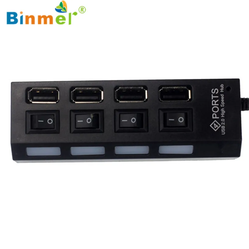 Binmer USB 2,0 4 порта включения/выключения питания светодиодный концентратор для ПК ноутбук BK Горячая Sep 15