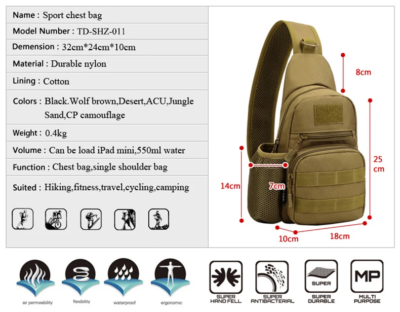 TACVASEN нейлоновая Мужская Женская нагрудная сумка Военная Сумка через плечо Водонепроницаемая дорожная нагрудная сумка TD-SHZ-011