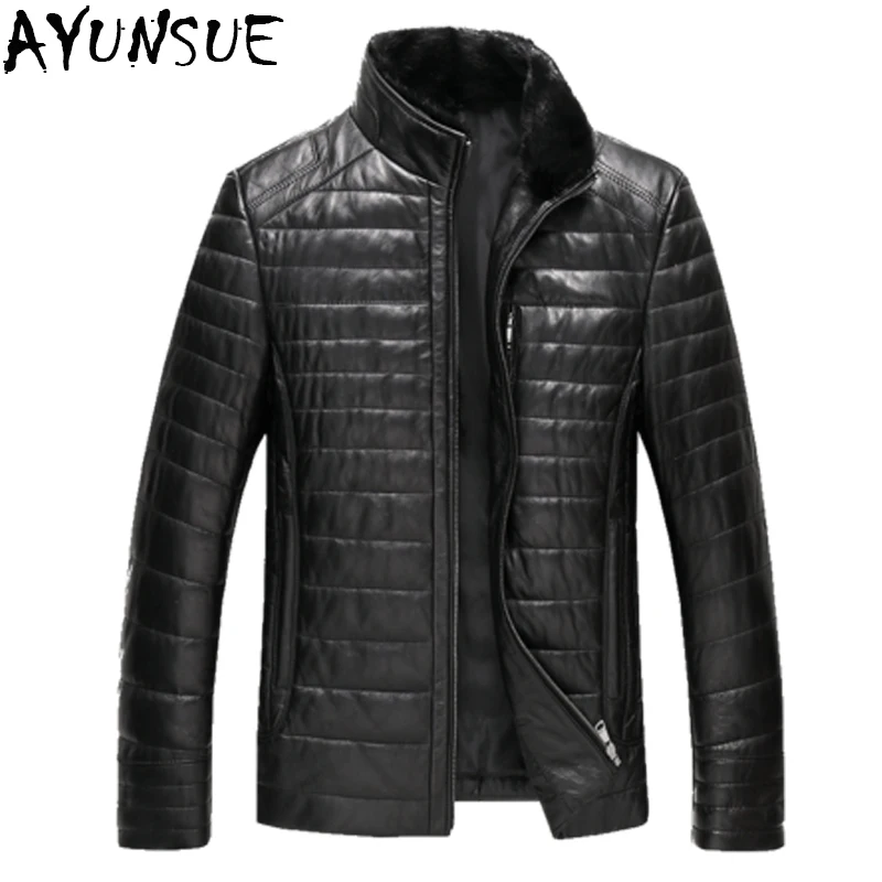 

AYUNSUE Genuine Leather Jacket Men Winter Duck Down Coat Black Coats Plus Size 6XL Men's winter jackets LX2162