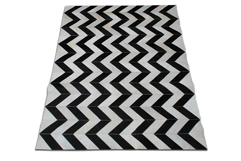 

Black And White Herringbone Patchwork Cowhide Rug Design No. 278