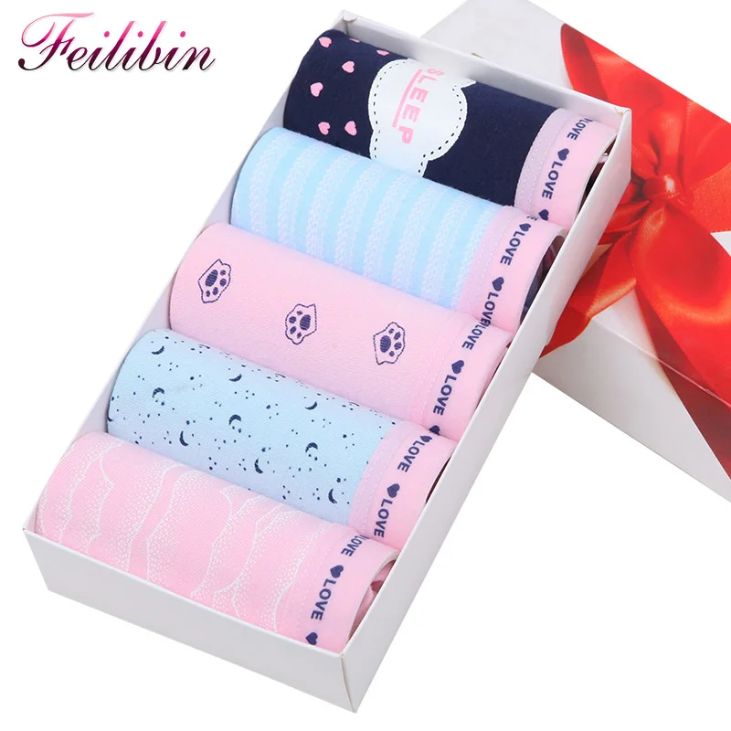 

Feilibin Fashion Cotton Women Panties Traceless Comfort Seamless Girls Lovely Print Briefs Breathable Women Lingerie Underwear