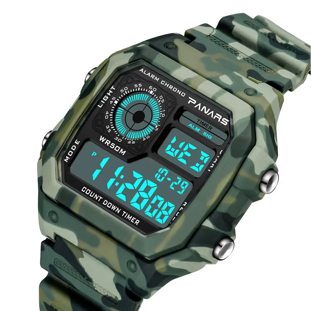 

Relogio Masculino Fashion Men Military Watch Camo Waterproof Daul Time Alarm Stopwatch Men's Sport Digital Wrist Watch Clock
