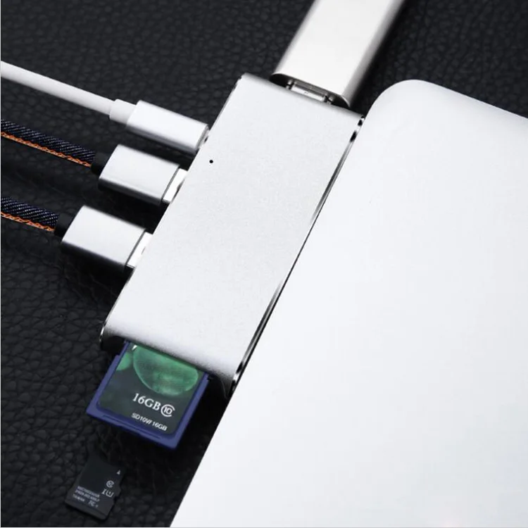 Sliver 10 шт./лот 6 в 1 USB 3,1 Тип C 4 К HDMI USB 3,0 SD TF Card Reader Hub Тип C зарядки адаптер для MacBook Pro / - Цвет: Sliver