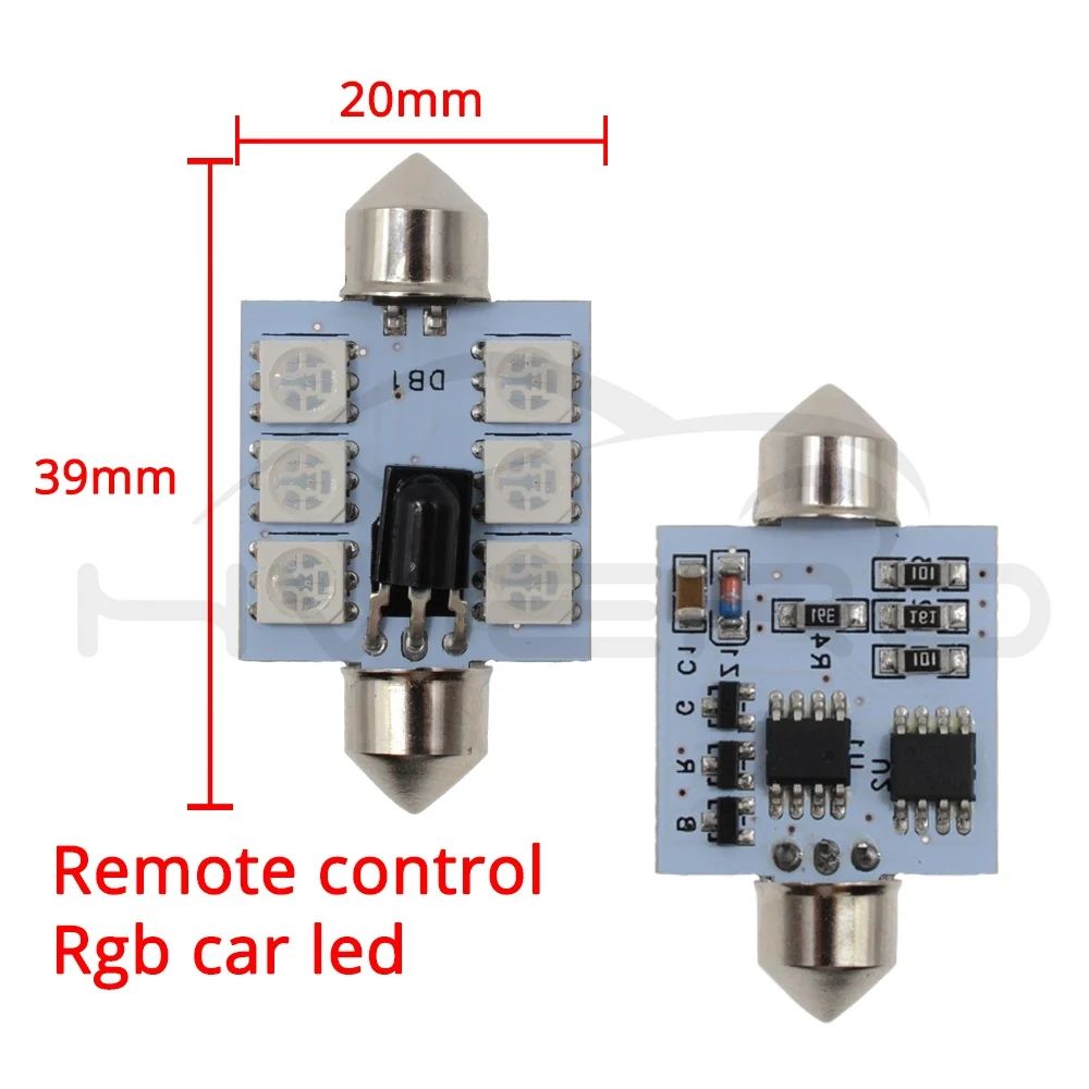 T10 RGB Car Led C5W 39mm 5050 6SMD Festoon Dome Door Multi Color Light Remote Controlled Colorful Lamp Roof Trunk Wedge Bulbs