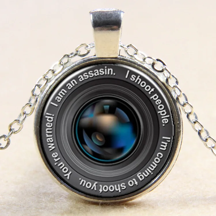 3D Camera Lens Bronze/Silver Necklace Photo Glass Pendant Hipster Photographer Jewelry Handmade Party Favors Women 1pc | Украшения и