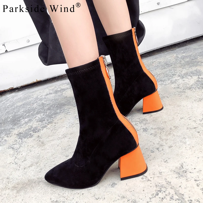 

Parkside Wind Flock Ankle Boots Winter Pointed Toe Metal Decoration High Heels Women Boots Fashion Party Ladies Shoes XWC2725-45
