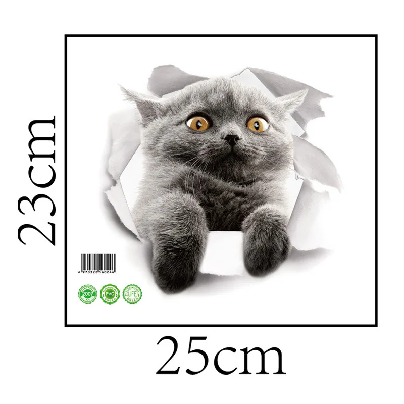 

Cat Vivid 3D Smashed Switch Wall Stickers Bathroom Toilet Kicthen Decorative Decals Funny Animals Lovely Kitty Fridge Sticker