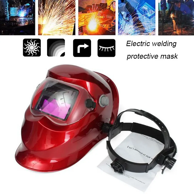 Solar Auto Darkening Red Welding Helmet Arc Tig Mig Welder Mask Protect Anti-Glare Lens