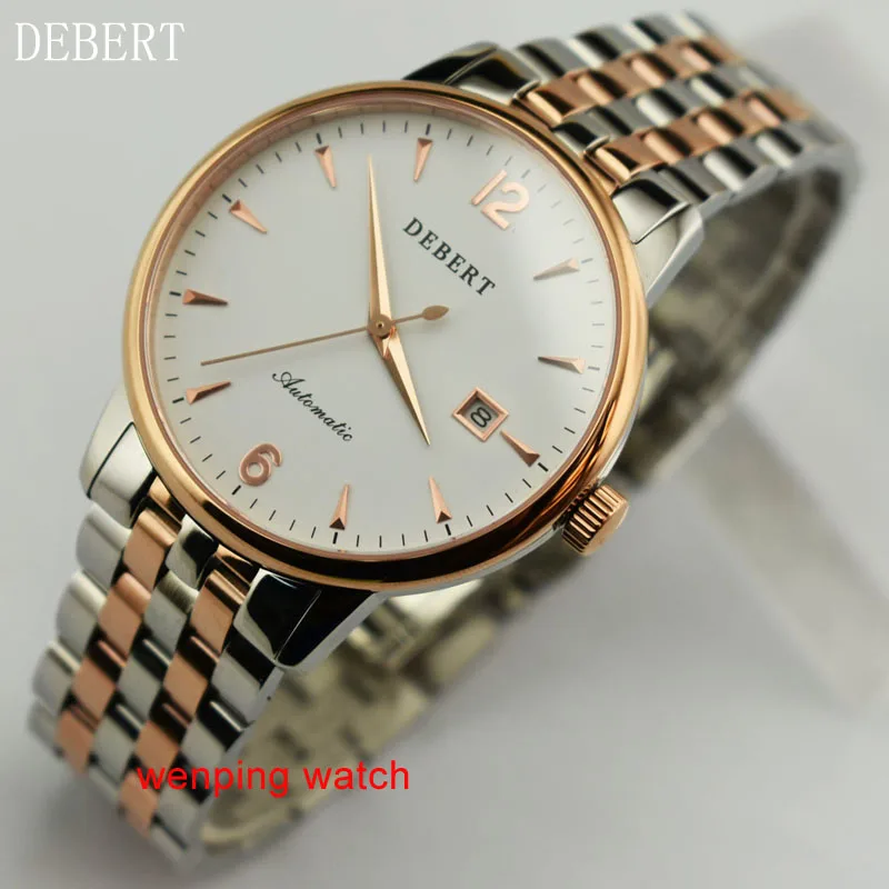 

E2443 40mm DEBERT white Dial Gold between Steel band Automatic Movement Push Button Hidden ClaspMen's Watches