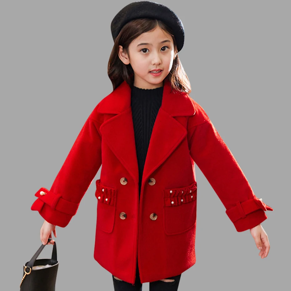 

Girls Jackets Thick Warm Coats For Girls Solid Long Woolen Kids Jacket Elegant Teen Girl Clothing 6 8 10 12 13 14 Year Christmas