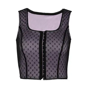 

Girls Sexy Women Net Yarn Wave Point Bandage Vest Wave Point Crop Top Tank Sleeveless Summer Crop Top Cami Clubwear