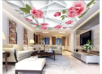 

Custom 3d ceiling wallpaper mural 3D Frame Pink Rose Zenith Mural ceiling decoration painting wallpapers for living room decor