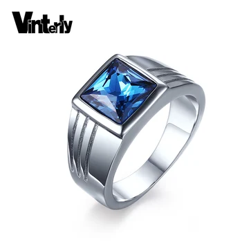 

Vinterly Blue CZ Zircon Engagement Wedding Bands Ring High Quality Punk Stainless Steel Rings for Men Jewelry