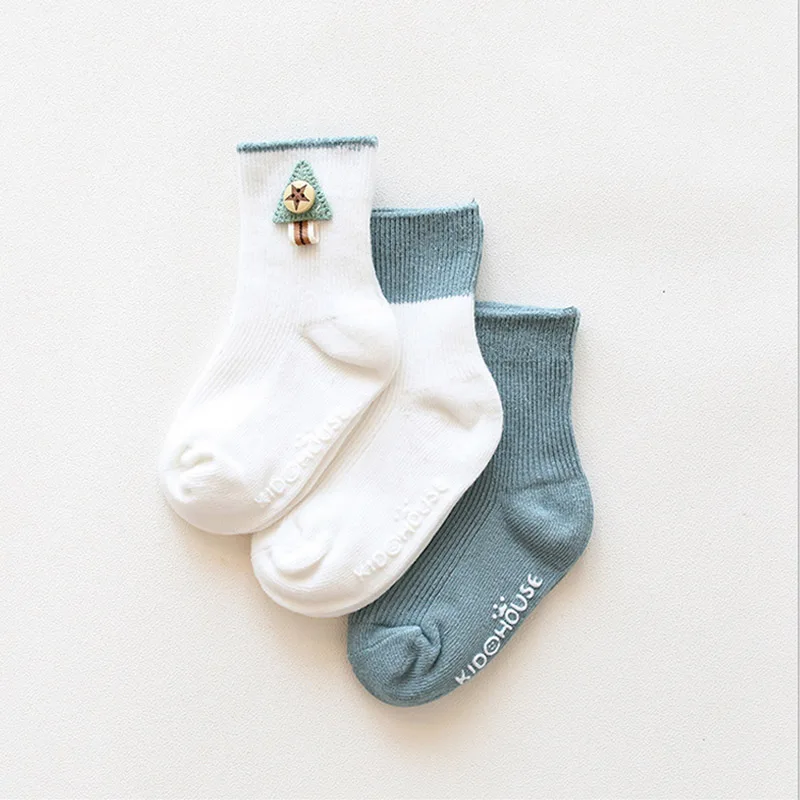 3 пары из Весенняя Новинка Носки для малышей коттоновые носки пластиковая нескользкая Носки для малышей двойные иглы широким носком однотонные носки для новорожденных