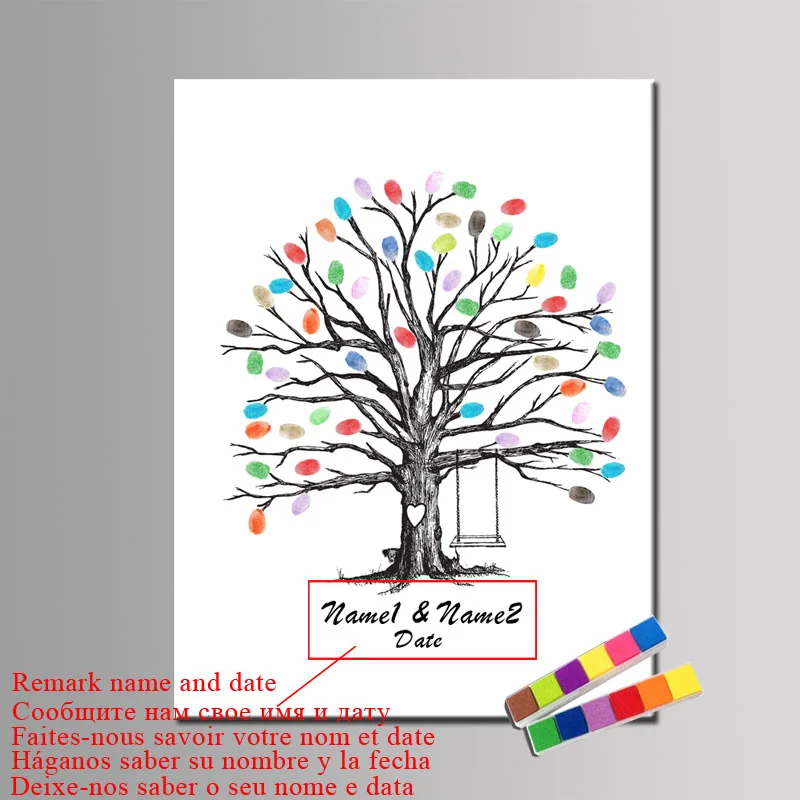 Картина на холсте Customiz отпечаток пальца DIY дерево с подписью Гостевая книга для дня рождения Вечеринка ребенок душ свадебное украшение гость книга - Цвет: HK083
