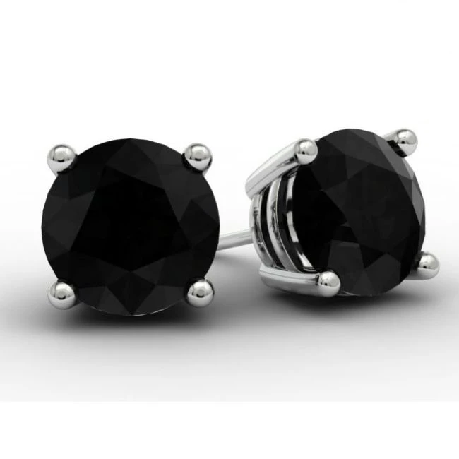 4 Ct Round Black Simulated Diamond 4-Prongs 14K White Gold Over Stud Earrings (1)