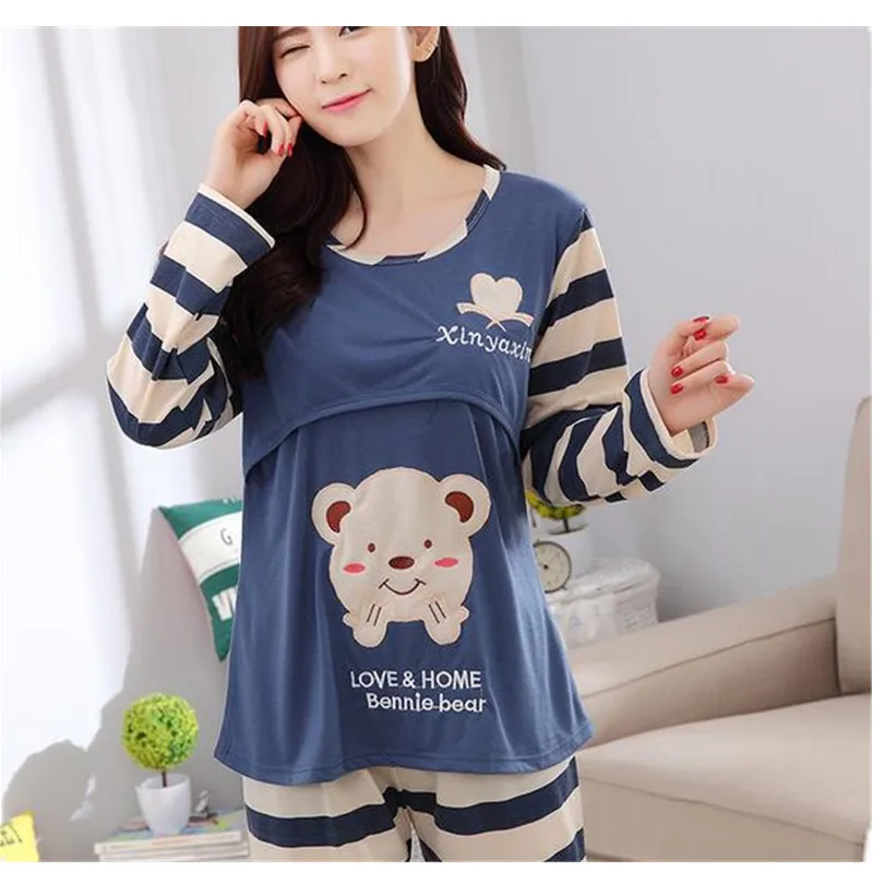 Maternity Breastfeeding Pajamas Sets Cotton Spring Nursing Pajamas For